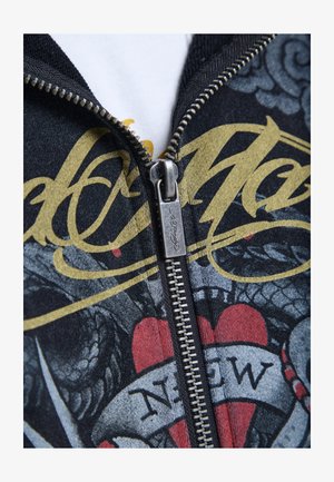 Ed Hardy, MENS STORMING NEW YORK WASHED RELAXED ZIP THRU HOODIE - Felpa con zip - black