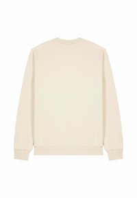 Sweatshirt crème avec de longues manches raglan, poignets et ourlet côtelés, texture douce et design simple sans embellissement.