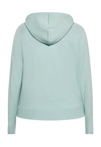 Felpa leggera color teal con una texture morbida, maniche lunghe e cappuccio con cordino. Presenta polsini e orlo a coste per una vestibilità e comfort ottimali.