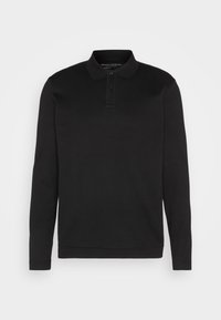 Czarny longsleeve polo wykonany z teksturowanej tkaniny, z kołnierzykiem i dwoma guzikami oraz prostym dołem.