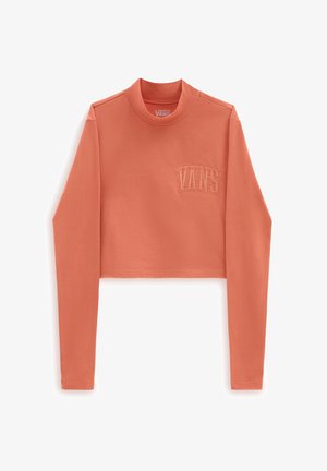 Top corto a maniche lunghe in cotone corallo-arancio con collo alto. Presenta un logo ricamato "VANS" sul petto sinistro.
