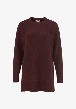 Bordeaux oversized tröja med långa ärmar, ribbade muddar och nederkant, mjuk textur och rundad halsringning.