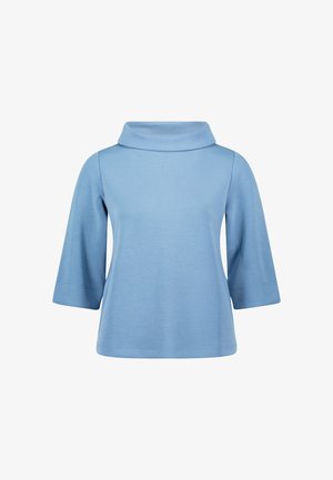 Lyseblå bluse med bredt cowl-udskæring, trekvartærmer og en afslappet pasform. Fremstillet af et glat, let tekstureret stof.