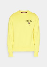 Gelbes Sweatshirt mit langen Ärmeln, gerippten Bündchen und Kragen. Mit gesticktem "HILFIGER NEW YORK" und Logo. Weicher Stoff, lässiger Schnitt.