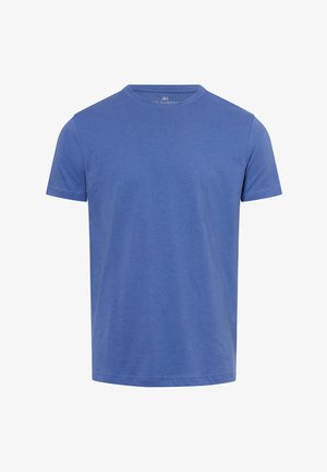 Blue short-sleeve T-shirt made of soft fabric, featuring a crew neck, simple design, and no patterns or embellishments.