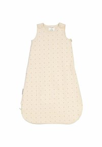 Puuvillane unepagari kergelt kreemjas värvitoonis, millel on väikesed kollased täpid, varrukateta disain, õlavarre nupud ja külgkäepide, et lihtsustada sissepääsu.