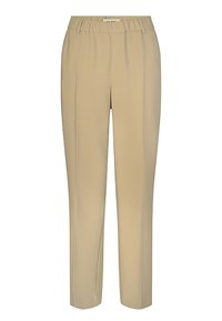 Beige skräddarsydda byxor med slät front, midjeband med bälteshällor och något avsmalnande raka ben.