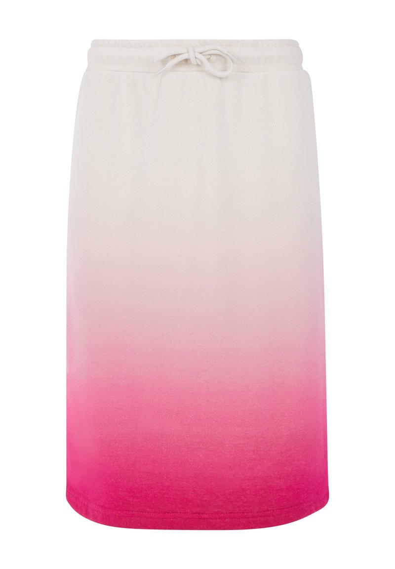 Lichte, taille rok met touwkoord en een verloopkleur ontwerp van wit naar roze, gladde textuur en een knielange snit.