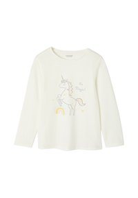 Children's white long-sleeve shirt with a pastel unicorn, rainbow, stars, and "it's Magic!" text on the front.