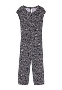 Námořnická modrá overal s bílým vlnkovým vzorem, krátké rukávy, kulatý výstřih, zavazování na zádech a zkrácené nohavice. Obsahuje boční kapsy.