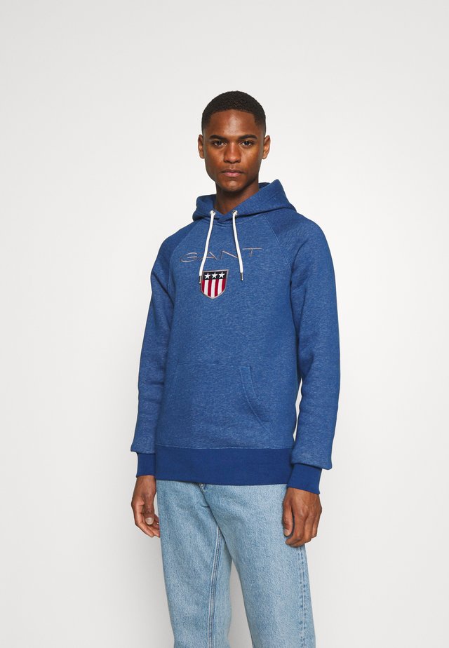 SHIELD HOODIE - Huppari - indigo blue melange