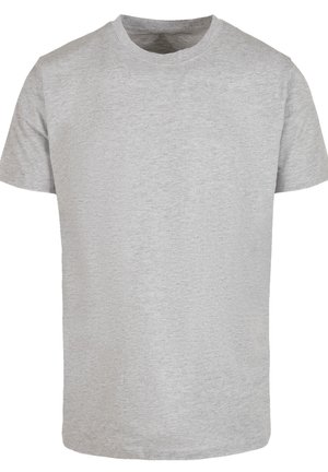 Gray cotton T-shirt, short sleeves, crew neck, regular fit, smooth texture, no patterns or graphic designs.