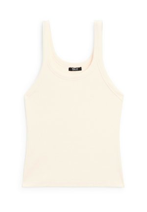 Lichtbeige tanktop gemaakt van ribgebreide stof, met een ronde halslijn en dikke bandjes, in een aansluitende pasvorm en met minimale details.