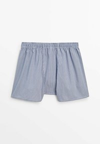 Boxers à carreaux bleu et blanc avec une taille élastique, offrant une coupe ample et droite. Fabriqués en tissu léger.