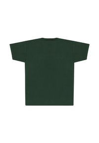 Koszulka z krótkim rękawem w ciemnozielonym kolorze z bawełny. Posiada okrągły dekolt, luźny krój oraz gładką teksturę bez dodatkowych wzorów czy akcentów.