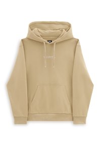 Felpa con cappuccio beige realizzata in tessuto morbido, dotata di una tasca anteriore e del logo "Vans." ricamato. Progettata con maniche lunghe e polsini a coste.