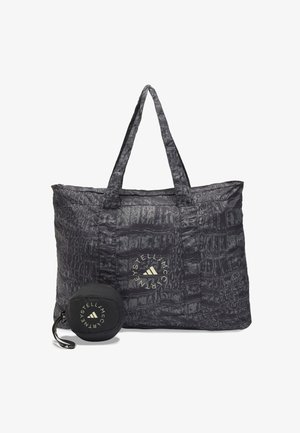 Svart toteveske med krokodillemønster, doble håndtak og logo-patch. Inkluderer en kompakt, avtakbar pouch i matchende svart.