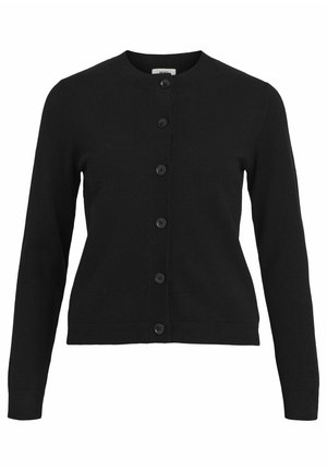Svart cardigan med rund halsringning, lange ermer og seks knappelukking foran. Laget av mykt strikket stoff med ribbet detaljer ved ermer og hem.