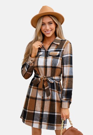 COZY PLAID  WITH TIE BELT - Abito a camicia - brown white gingham