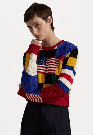 FLAG MOTIF COTTON CREWNECK SWEATER - Neule - red/multi-colored