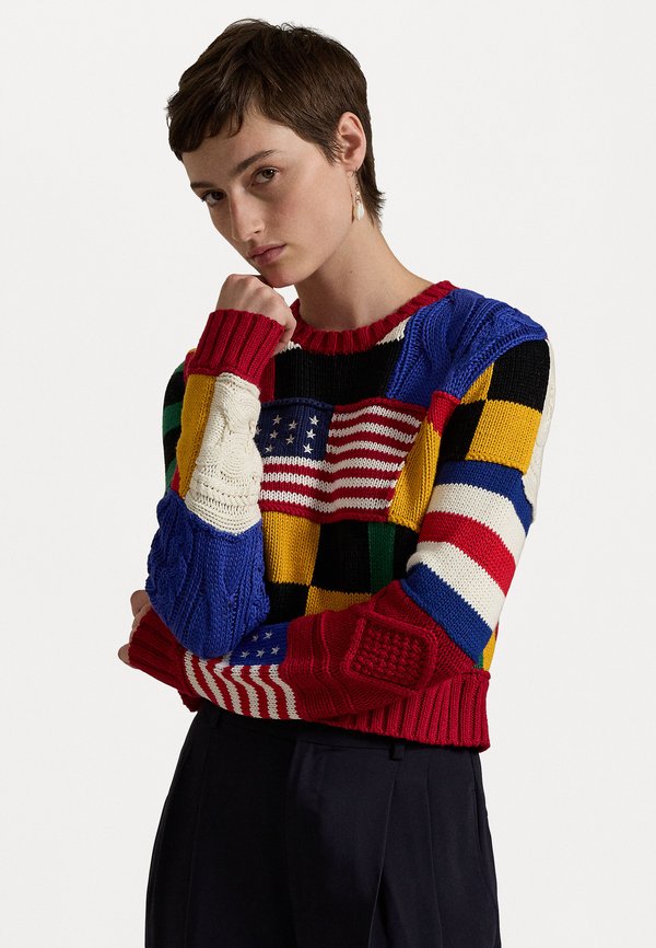FLAG MOTIF COTTON CREWNECK SWEATER - Jumper
