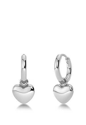 Südamekujulised hõbedast kõrvarõngad, poleeritud viimistlusega, rõngakujuliste disainidega, mis kinnituvad turvaliselt kõrva. Lihtne ja elegantne välimus.