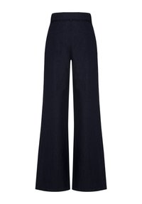 Jean large en denim bleu foncé à taille haute avec deux poches arrière, présenté de dos sur un fond blanc.