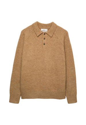 Marks & Spencer, LOFTY RIBBED BUTTONED KNITTED POLO SHIRT. - Jumper - butterscotch