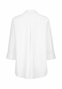 Witte blouse met lange mouwen en kraag, achterkant met plooidetail en opgerolde manchetten. Gladde stoftextuur, recht gesneden ontwerp.