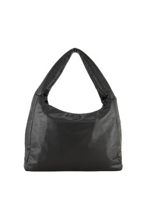 Sac d'épaule en cuir souple noir avec poignée rembourrée et finition légèrement brillante, présenté sur fond blanc.