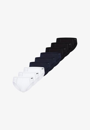 Pack von Slips in Weiß, Marineblau und Schwarz. Hergestellt aus einem glatten Baumwollmischgewebe. Verfügt über einen klassischen Schnitt und dezentes Branding am Bund.