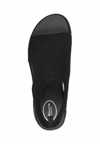 Sandal cu tricot negru, cu un superior texturat, design cu vârful deschis, branț căptușit și talpă din cauciuc contrastantă. Marimea 37 marcată în interior.