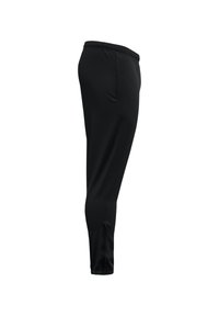Pantalons de sport noirs avec une texture lisse, une coupe ajustée, une taille élastique et sans motifs ni détails matériels visibles.