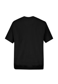 Maglietta nera a manica corta con un design semplice e privo di decorazioni. Realizzata in tessuto liscio, presenta un orlo dritto e un classico collo rotondo.