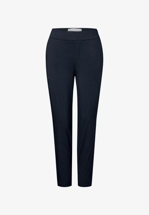 Pantalons noirs ajustés en matière douce, dotés d'une large ceinture élastique et de jambes fuselées.