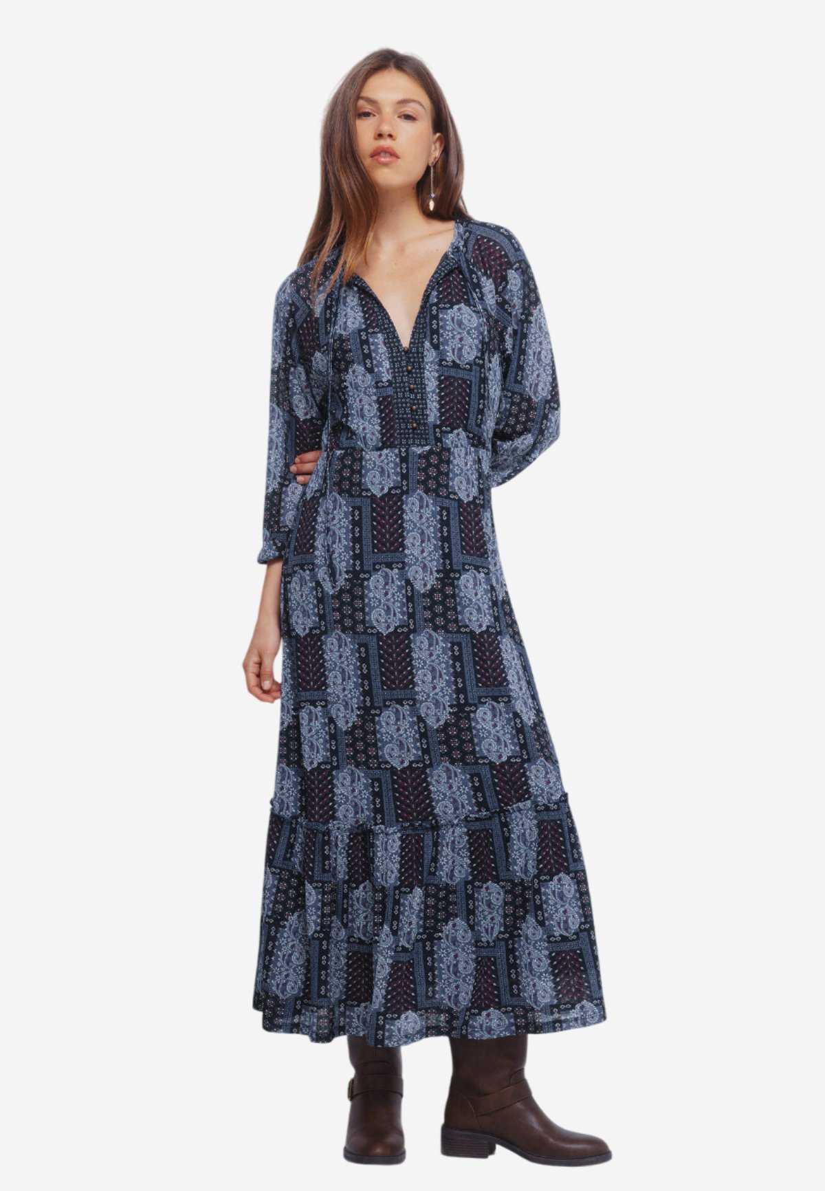 Springfield Damen Kleid - Lässig, Mit V-Ausschnitt & Ausgestelltem Rock, Perfekt Für Den Alltag