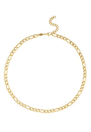 Goldkette mit ineinandergreifenden Gliedern, glatter Oberfläche und einem verstellbaren Verschluss mit einer Verlängerungskette für Größenvielfalt.