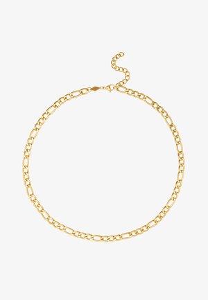 Złoty naszyjnik łańcuszkowy z przeplatanymi ogniwami, gładką powierzchnią oraz regulowanym zapięciem z przedłużanym łańcuszkiem dla wszechstronności rozmiaru.
