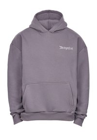 Gray hoodie with a kangaroo pocket, ribbed cuffs, and hem. "Dropsize" is embroidered in white on the left chest area. Soft fabric texture.