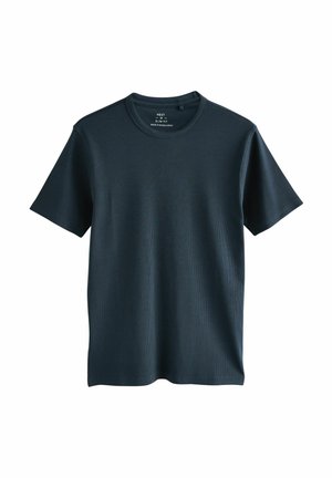 Slim-fit T-Shirt in Marineblau mit Rundhalsausschnitt, aus geripptem Stoff. Kurze Ärmel und gerader Saum. Etiketten im inneren Kragen.