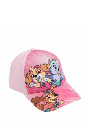 Pinkes Kinderkappe mit drei animierten Hunden in Action-Posen und dem Schriftzug „Girl Power“ am Schirm.