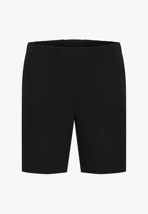 Shorts negri cu o textură netedă, având un brâu elastic și fără buzunare vizibile. Designul este creat pentru o potrivire casuală.