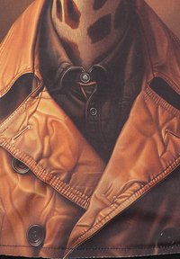 Chaqueta acolchada marrón con cuello, que presenta botones oscuros y una tela texturizada. Capa interior visible con un acabado liso en un tono más oscuro.