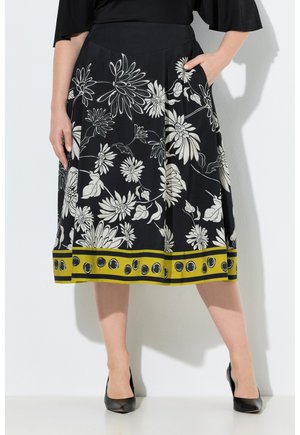 MIDI BLÜTEN KOMFORTBUND - A-Linien-Rock - black