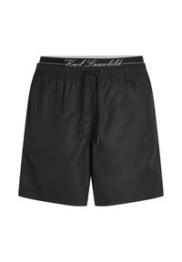 Crne muške kupaće gaće s elastičnim pojasom, vezicama i vidljivim pojasom s natpisom "Karl Lagerfeld".