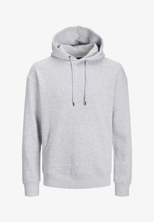 Grå bomullshoodie med stor frontlomme, snor og ribbestrikkede mansjetter og nederkant. Har en avslappet passform og myk tekstur.