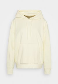 Felpa gialla con cappuccio realizzata in morbido tessuto, con tasca frontale, polsini e orlo a costine; vestibilità comoda con coulisse sul cappuccio.
