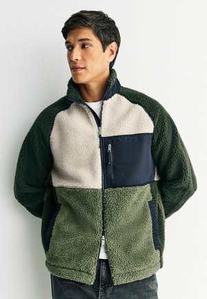 REGULAR FIT - COLOURBLOCK ZIP THROUGH - Fleecejacke - khaki green/ecru neutral