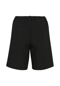 Pantalones cortos negros hechos de un tejido ligero con una cintura elástica, que cuentan con una textura suave y dos bolsillos traseros.