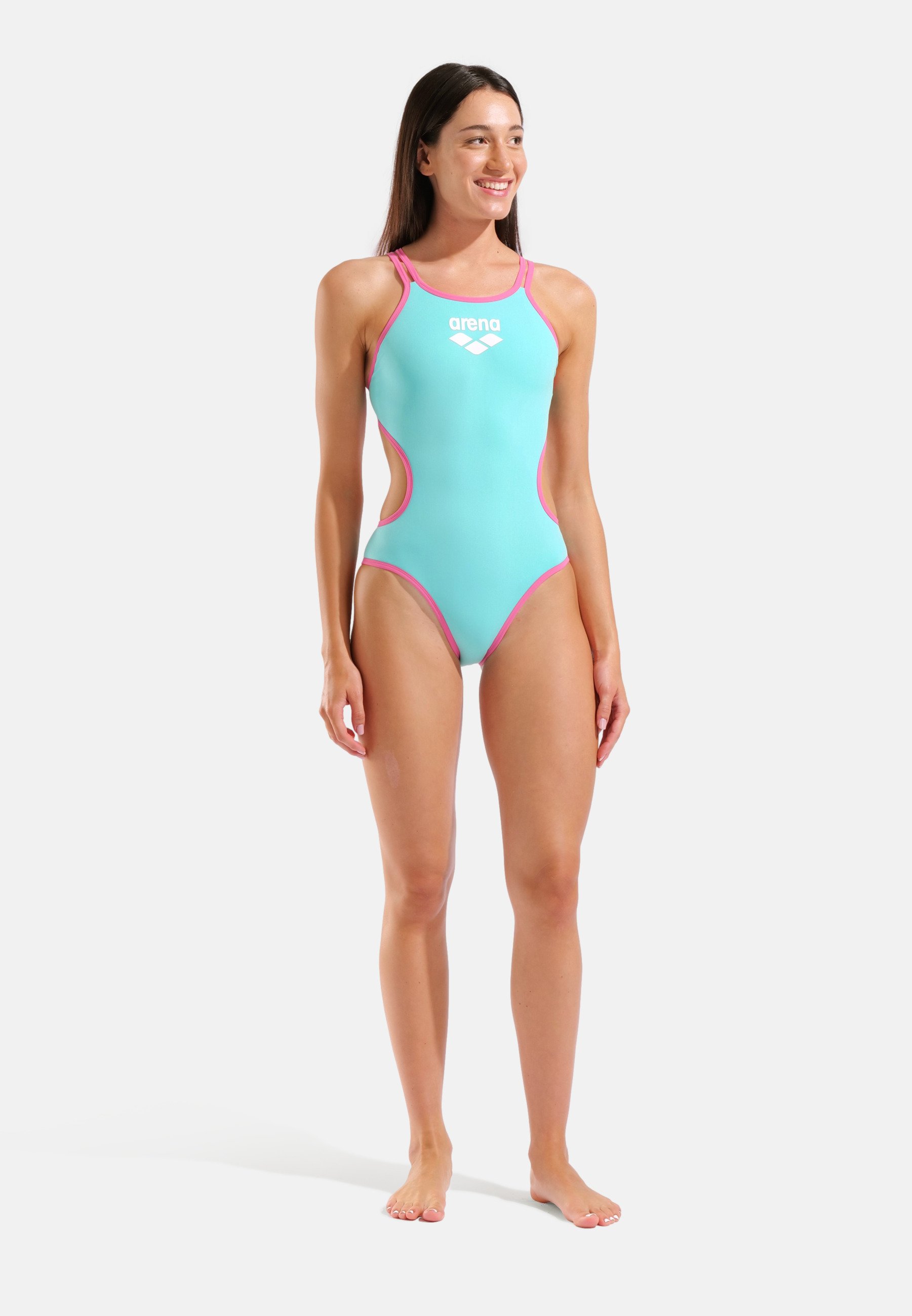 Arena DOUBLE CROSS BACK - Swimsuit - water-shocking pink/blue